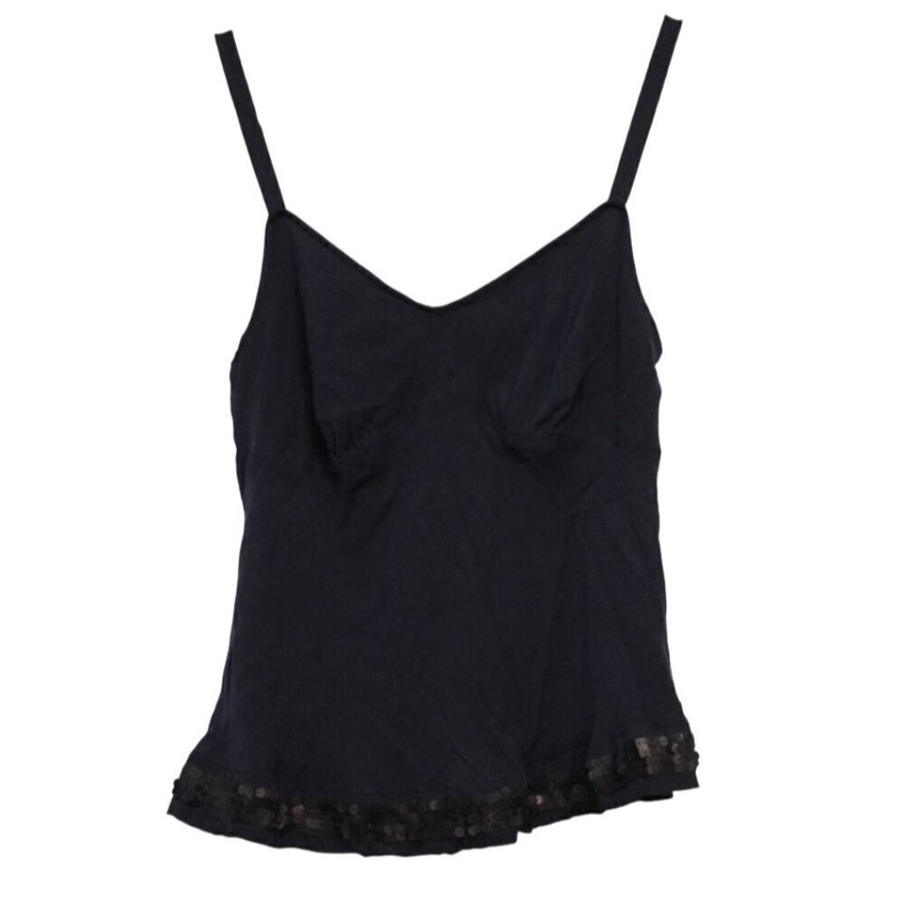 Vintage Y2K Anne Klein 100% Silk Babydoll Cami 12 Petite Navy Sequins Grunge 90s